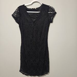 No Comment Black Lace Mini Dress - S